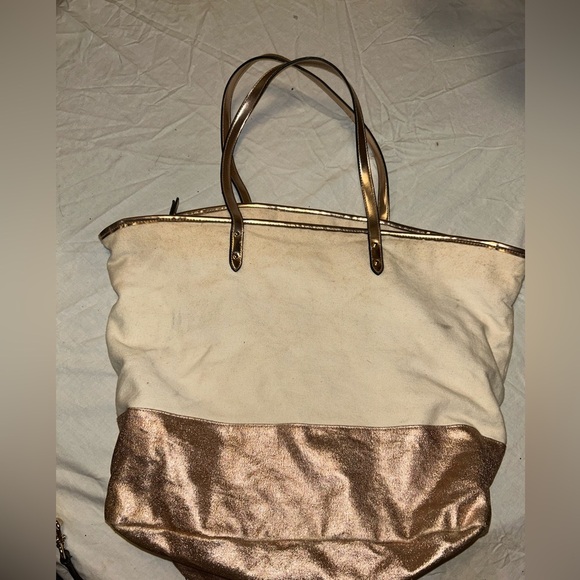 Victoria's Secret Gold and Cream Tote with Elegant Design - Picture 4 of 10